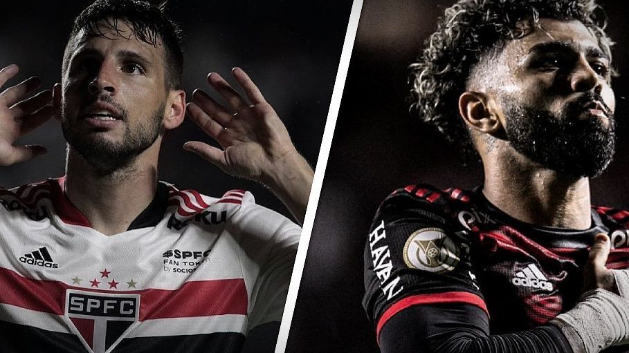 Os atacantes Calleri, do São Paulo, e Gabigol, do Flamengo Rubens Chiri / Saopaulofc.net | Victor Monteiro/W9 PRESS/Gazeta Press