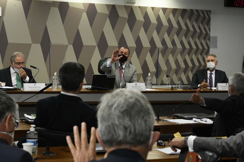 A comissão durante o depoimento do ministro da Saúde, Marcelo Queiroga - (Foto: Edilson Rodrigues/Agência Senado - 06.05.2021)