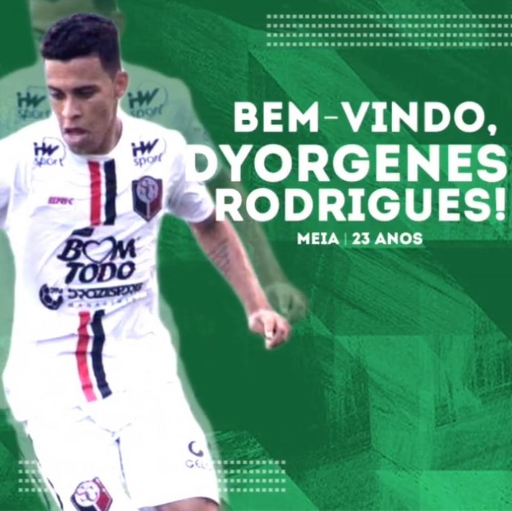 Dyorgenes Rodrigues, de 23 anos, é mais um reforço no meio-campo anunciado pelo Tigre — Foto: Divulgação/Ipatinga FC